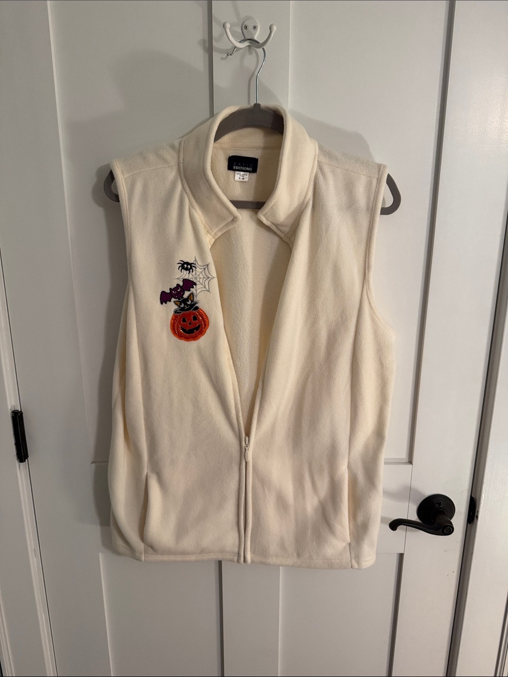 Basic editions Cream Fleece Vest with Halloween Patch